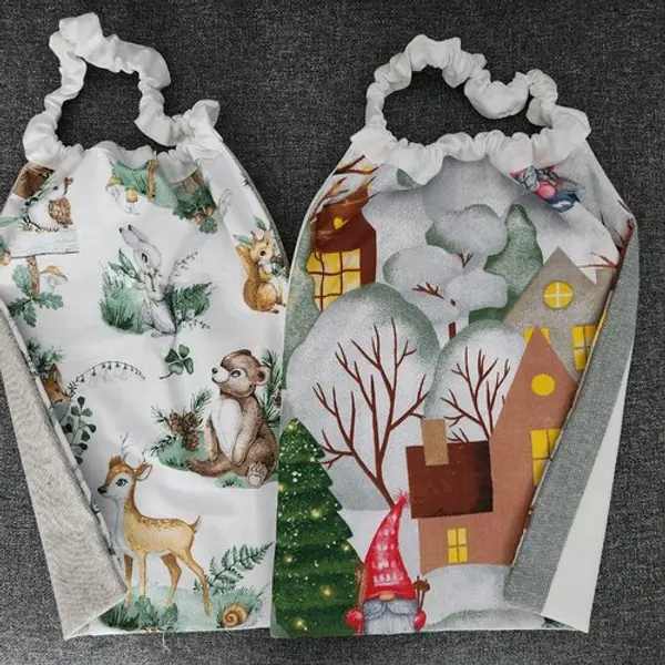 2 serviettes de table - grands bavoirs, serviettes cantine, maternelle, école, loisirs (thème : animaux de la forêt er nains)