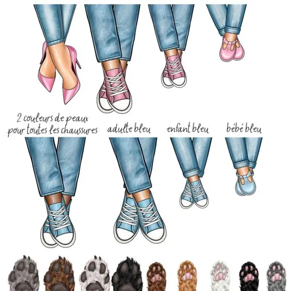 Porte clés simili cuir Famille baskets et escarpins