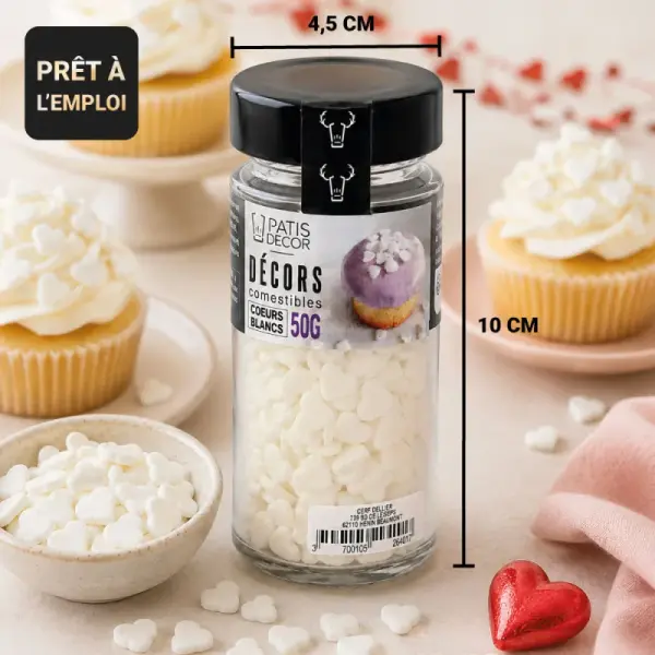 Décors comestibles cœurs blancs 50 g