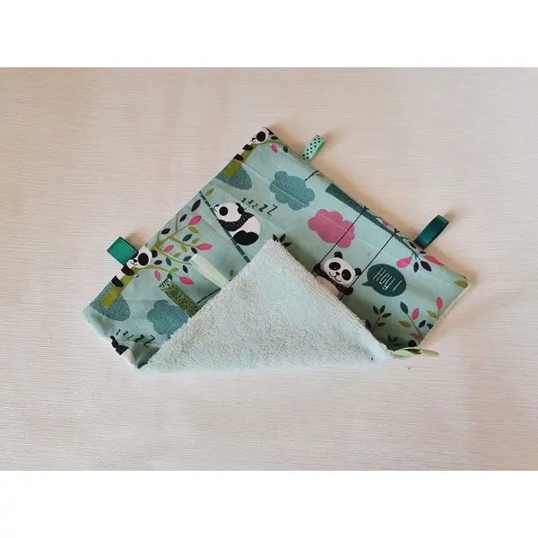 Doudou plat carré coton motifs panda