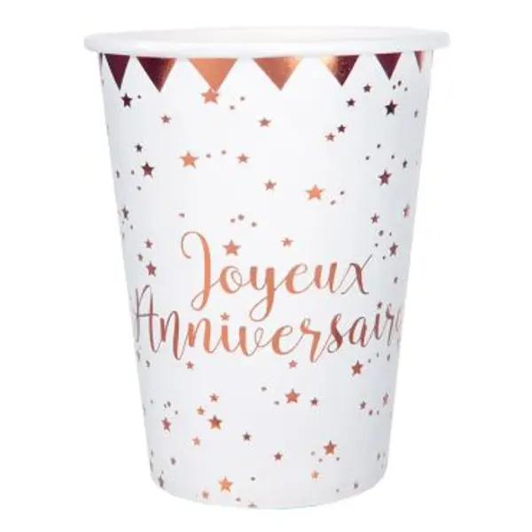 10 Gobelets Joyeux Anniversaire - Métal Rose Gold