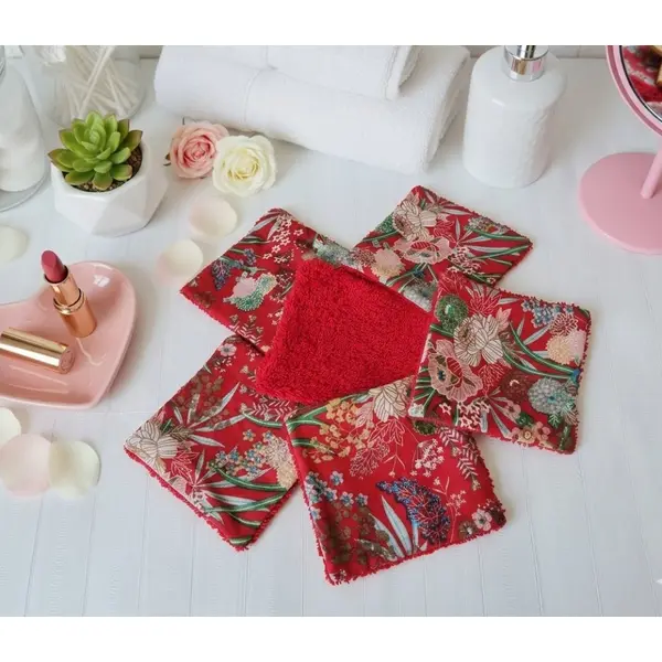 Lot de 6 lingettes démaquillantes coton imprimé et éponge
