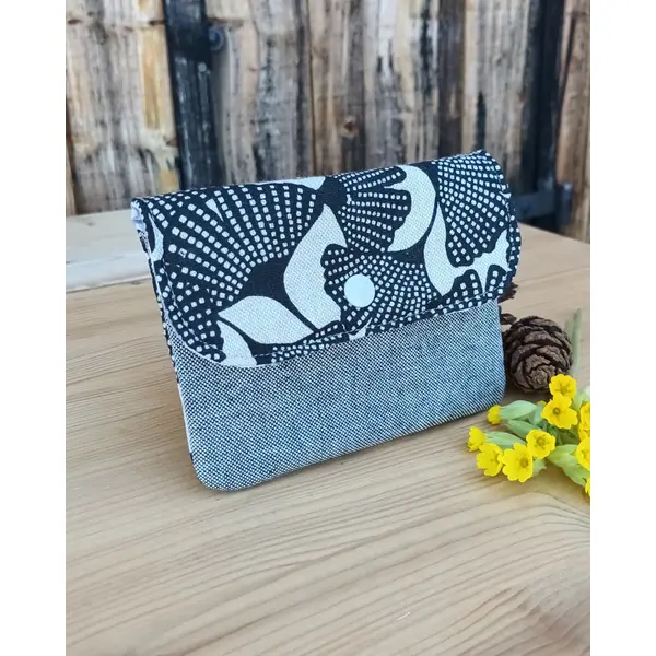 Porte monnaie motif ginkgo noir