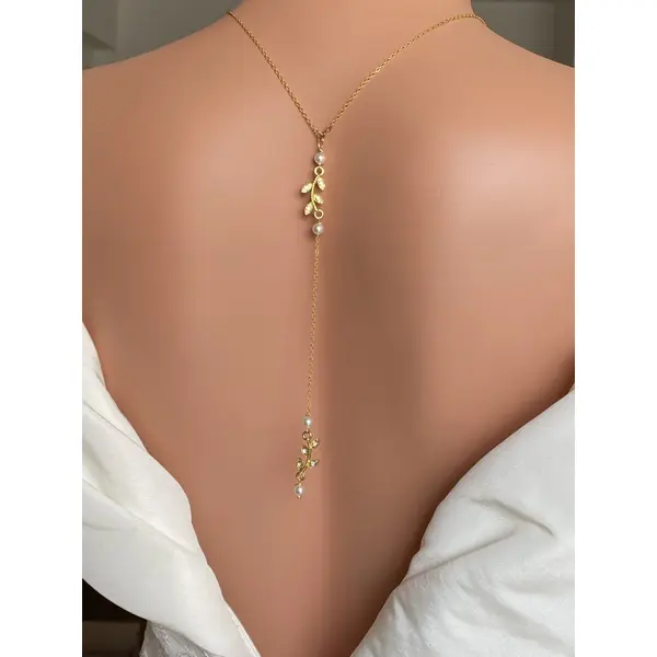 Collier de dos mariage perles naturelles – bijou dos nu mariée bohème chic – accessoire élégant – syléa