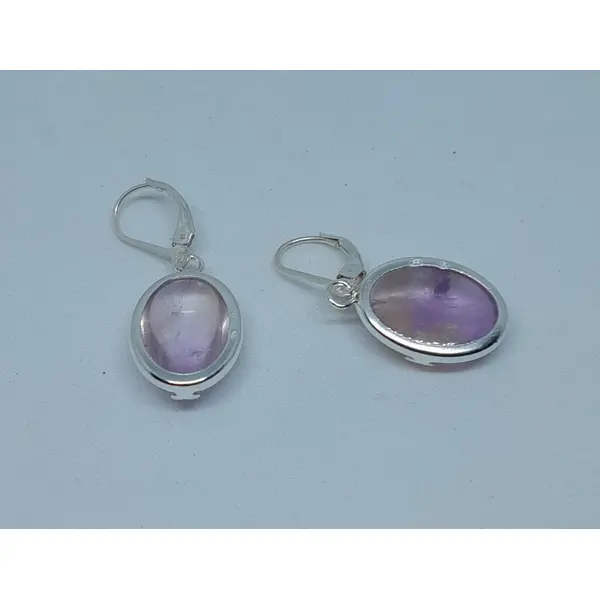 Boucles d'oreille dormeuses argent 925 et amétrine rare création unique