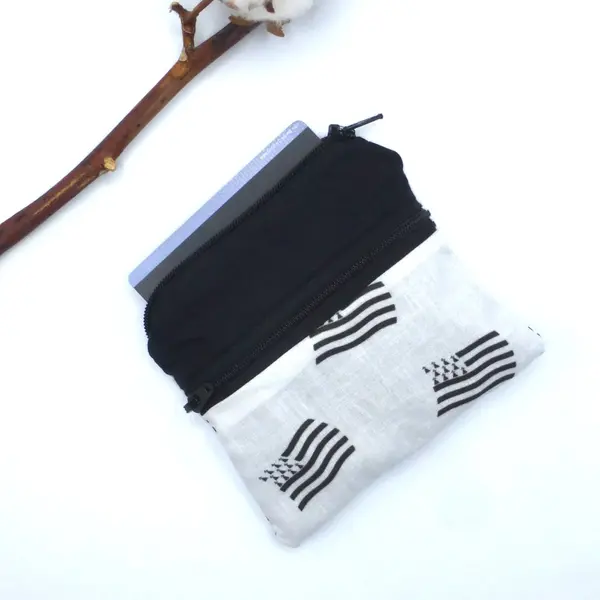 Porte monnaie à poche, bretagne, drapeau breton, noir, blanc, argenté, en coton et simili cuir