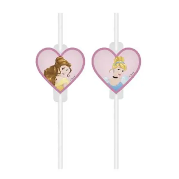 4 Pailles en Papier - Médaillon - Princesses Disney - Belle et Cendrillon