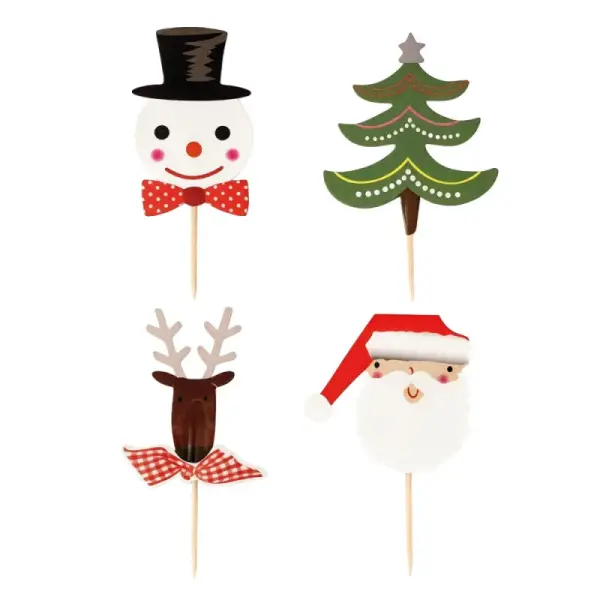 Cake Toppers Merry Christmas assortis (x8)