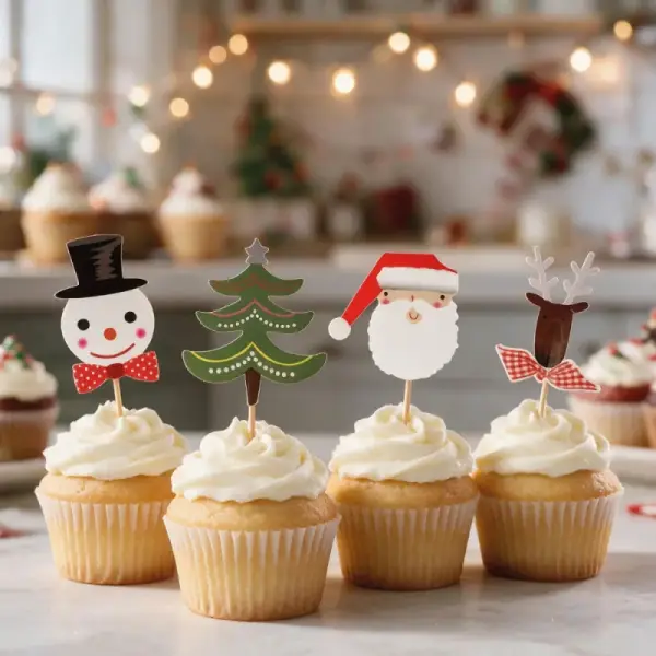 Cake Toppers Merry Christmas assortis (x8)