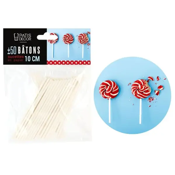 Bâtons de sucettes Patisdécor 10 cm (± 50)