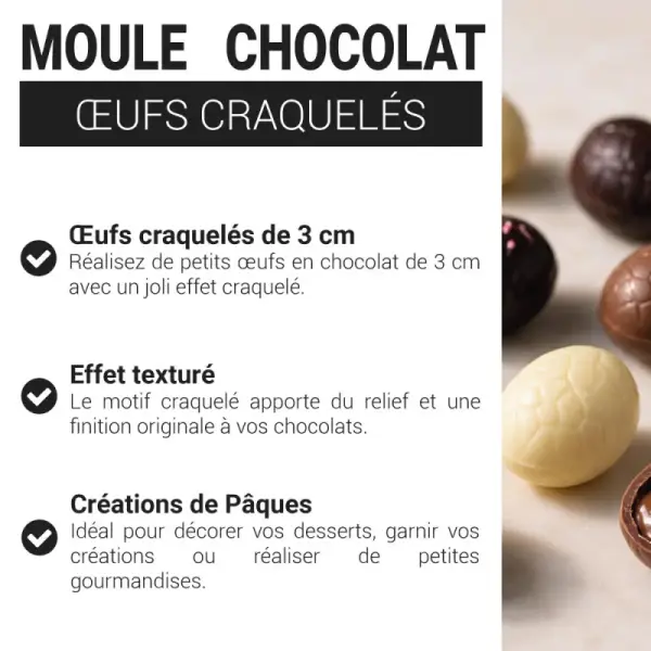 Moule chocolat œufs craquelés 3 cm Patisdécor