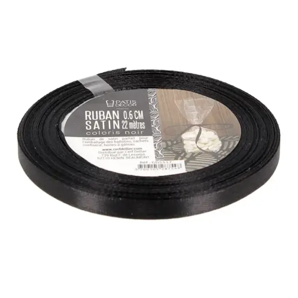 Ruban noir satiné - 22 m