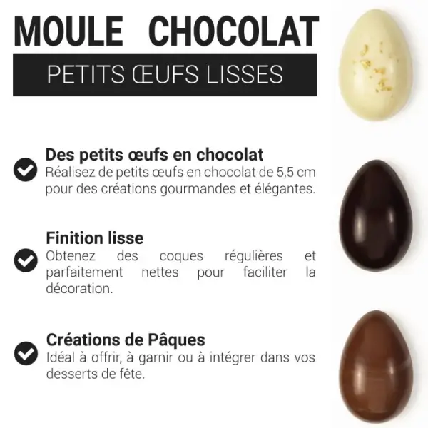Moule chocolat oeufs lisses 5,5 cm Patisdécor