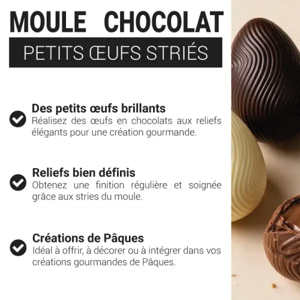 Moule chocolat œufs striés 6,5 cm Patisdécor