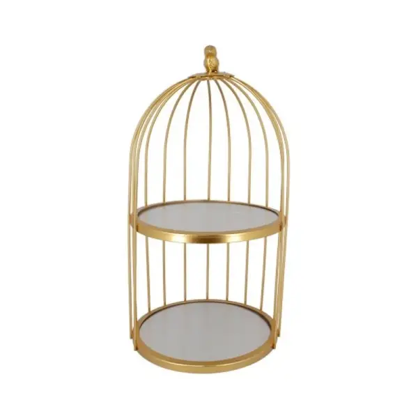 Présentoir cage à oiseaux doré 2 étages 20 cm