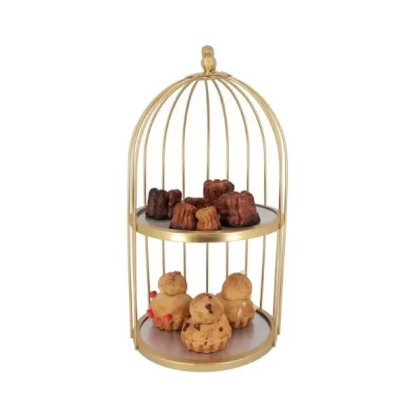 Présentoir cage à oiseaux doré 2 étages 20 cm