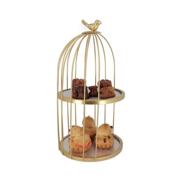 Présentoir cage à oiseaux doré 2 étages 20 cm