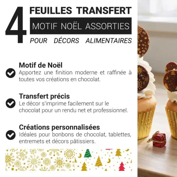 Feuilles transfert Noël assorties (x4)