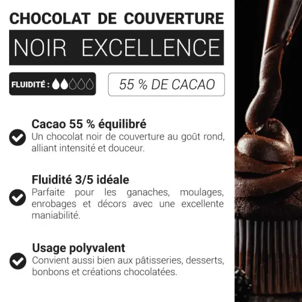 Chocolat de couverture noir Excellence - 55% de cacao - 250g