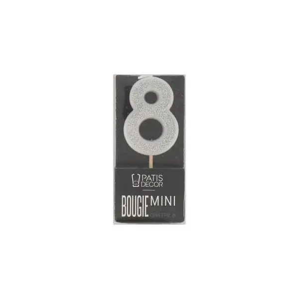 Bougie argentée pailletée chiffre 8