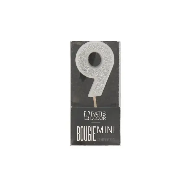 Bougie argentée pailletée chiffre 9