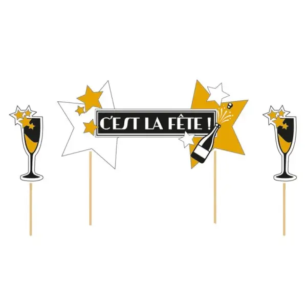 Cake topper assortis thème Festif "C'est la fête"