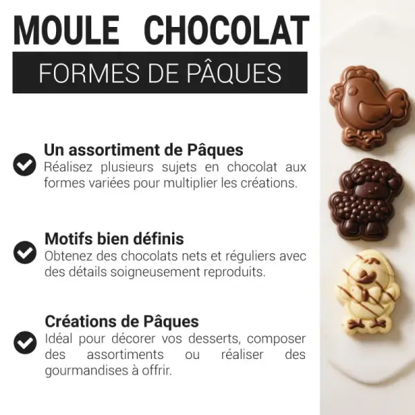 Moule chocolat formes de Pâques assorties