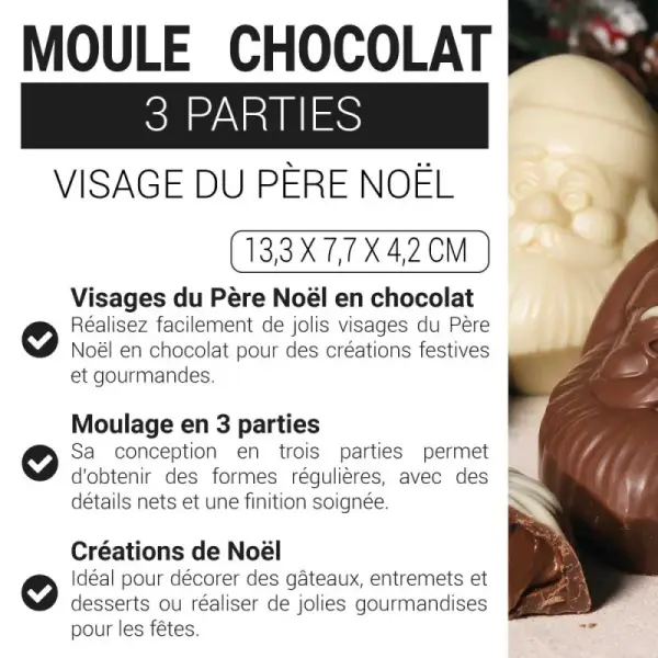 Moule chocolat en 3 parties Visage du père Noël Patisdécor