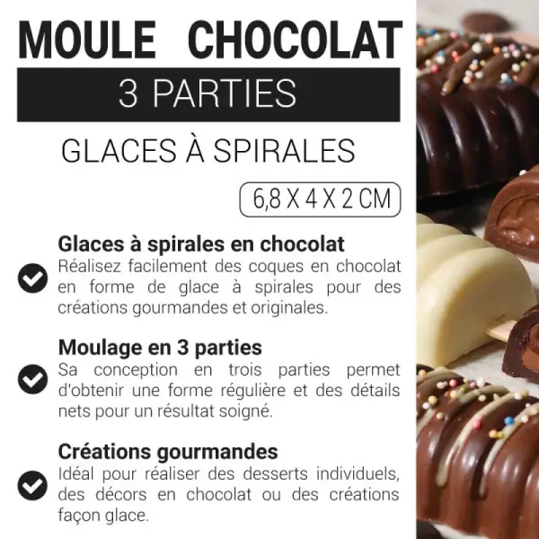 Moule chocolat en 3 parties glaces à spirales