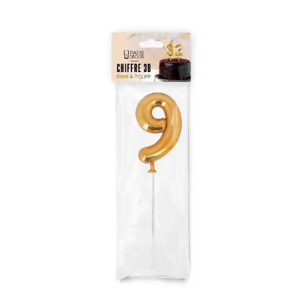 Chiffre 3D 9 doré sur pique