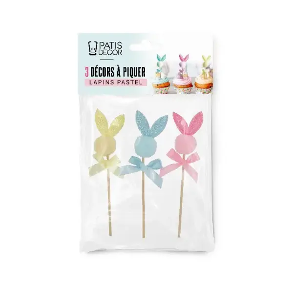 Têtes de lapins pastel assorties sur pique (x3)