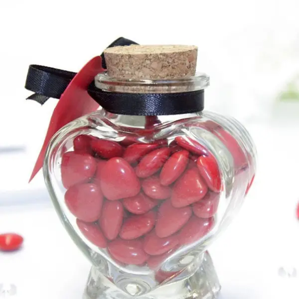 Contenants à dragées coeur en verre