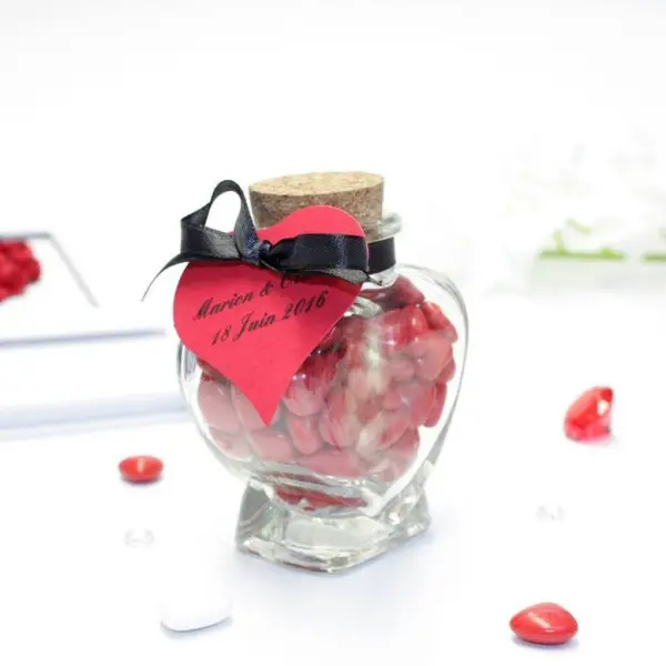 Contenants à dragées coeur en verre