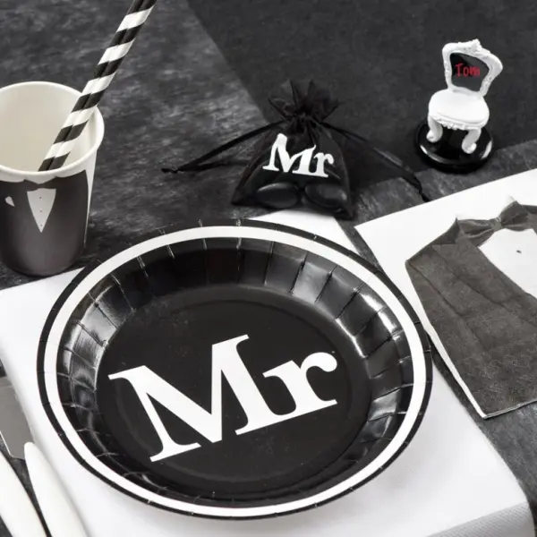10 Assiettes Mr 22.5 cm thème Mr & Mrs
