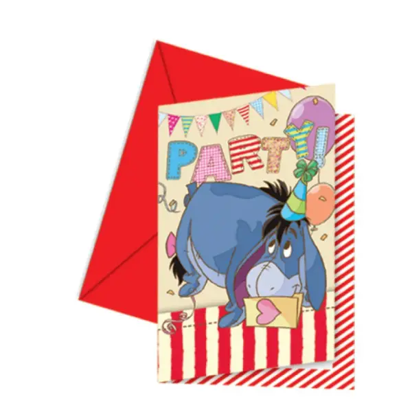 6 cartes d'invitation Winnie l'ourson + Enveloppe