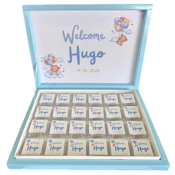 Boîte de 48 Chocolat "Naissance, baby shower" Bleu