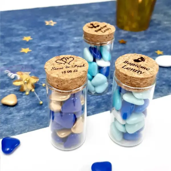 Tubes à dragées en verre avec bouchon personnalisable