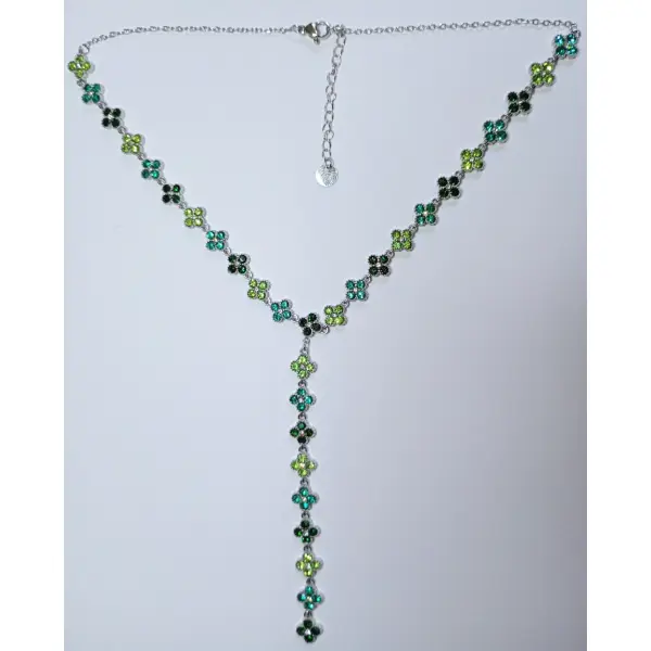 Collier princesse y émeraude argenté. collier trèfles y acier inoxydable | bjou femme - idée cadeau