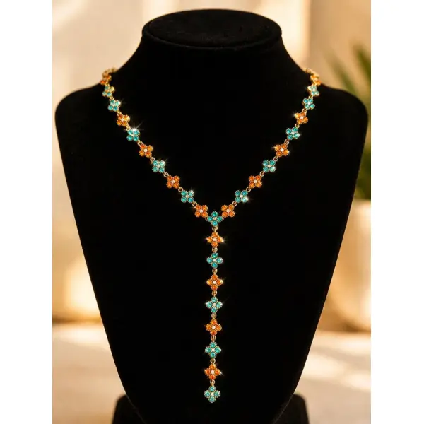 Collier princesse y orange turquoise. collier trèfles y acier inoxydable | bjou femme - idée cadeau