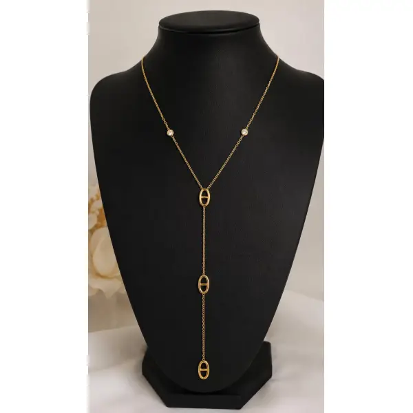 Collier y mailles marines acier inoxydable - sautoir doré mailles marines