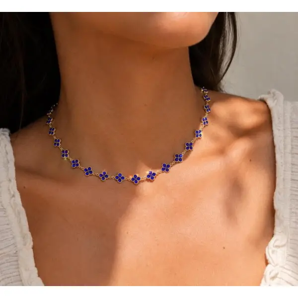 Collier princesse bleu nuit scintillant en acier inoxydable - tour de cou bleu marine - cadeau femme chic et élégant