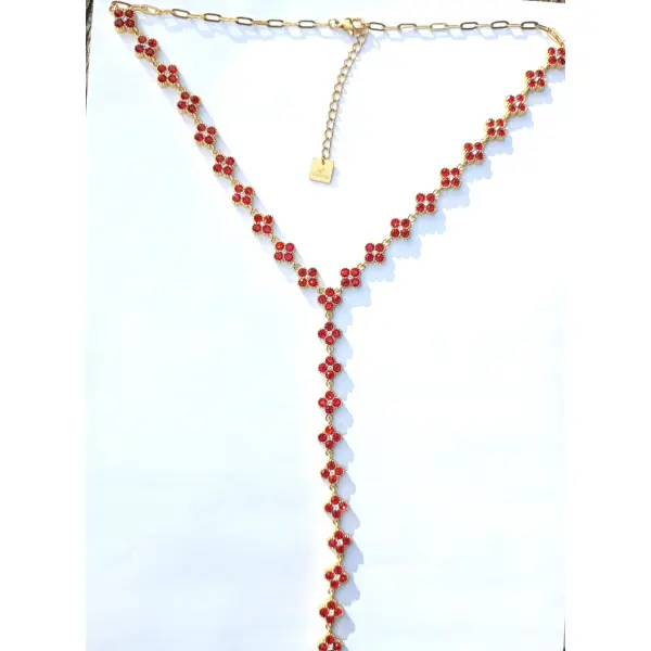 Collier lasso rouge scintillant . collier y acier inoxydable trèfles | bjou femme - idée cadeau