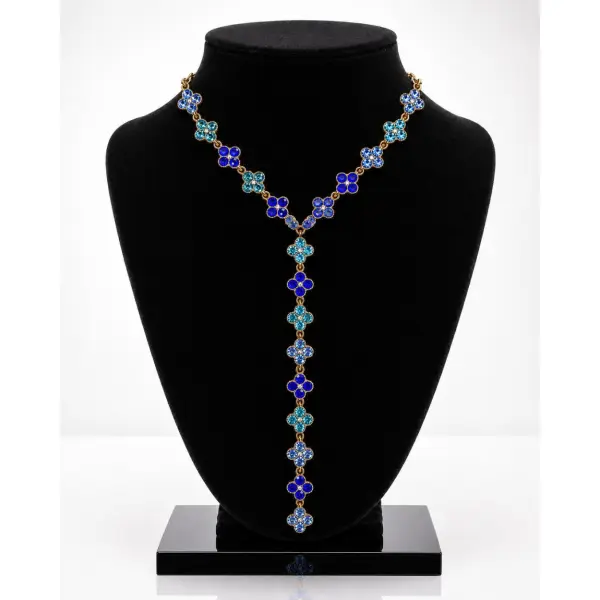 Collier lasso turquoise, marine, bleu ciel scintillant . collier y acier inoxydable trèfles | bjou femme - idée cadeau