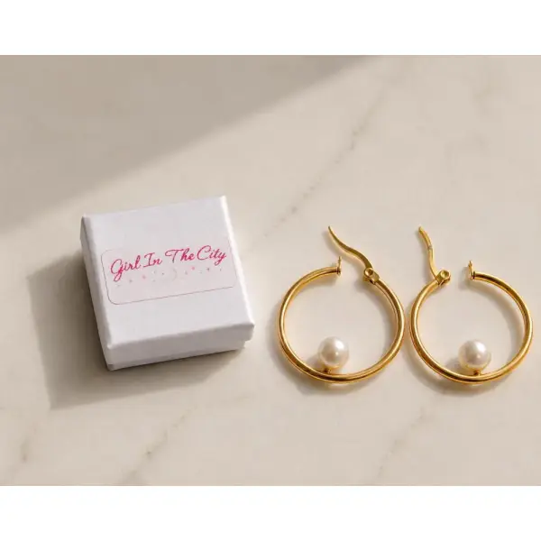 Créoles dorées et perles acier inoxydable – boucles d'oreilles - bijou tendance femme