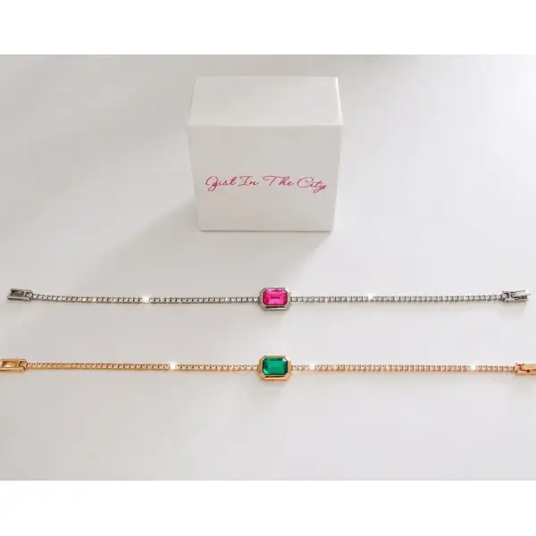 Bracelet tennis argenté zircon cubique | motif carré halo | bracelet strass élégant femme | bijou mariage soirée | cadeau femme