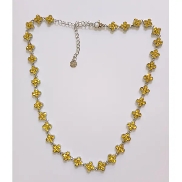 Collier princesse jaune citron et argenté - collier trèfles acier inoxydable | bjou femme - idée cadeau