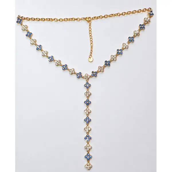 Collier princesse y bleu roi et transparent. collier trèfles y acier inoxydable | bjou femme - idée cadeau