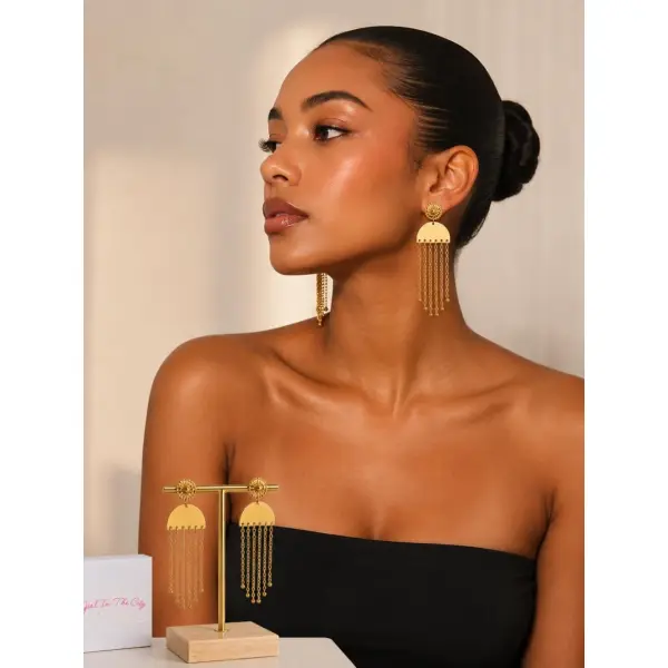 Boucles d'oreilles dorées à chaînes pendantes - boucles d'oreilles pendantes été - bijou tendance femme -