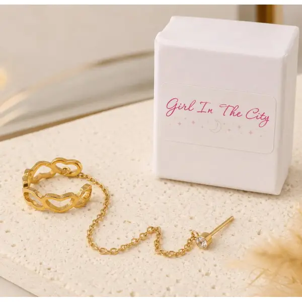 Ear cuff doré en acier inoxydable, boucle d'oreillle manchette avec strass - bijou tendance femme | bijou oreille femme, faux piercing ,