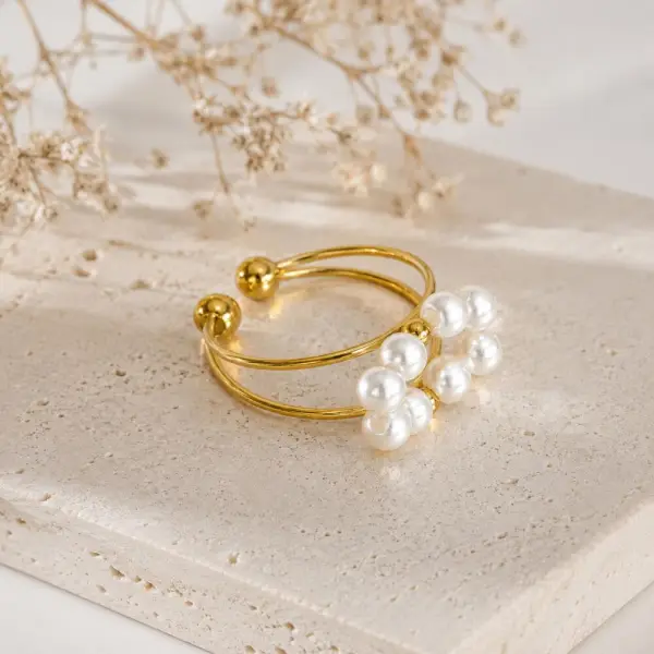 Bague ajustable, acier inoxydable | bague ajustable perles blanches
